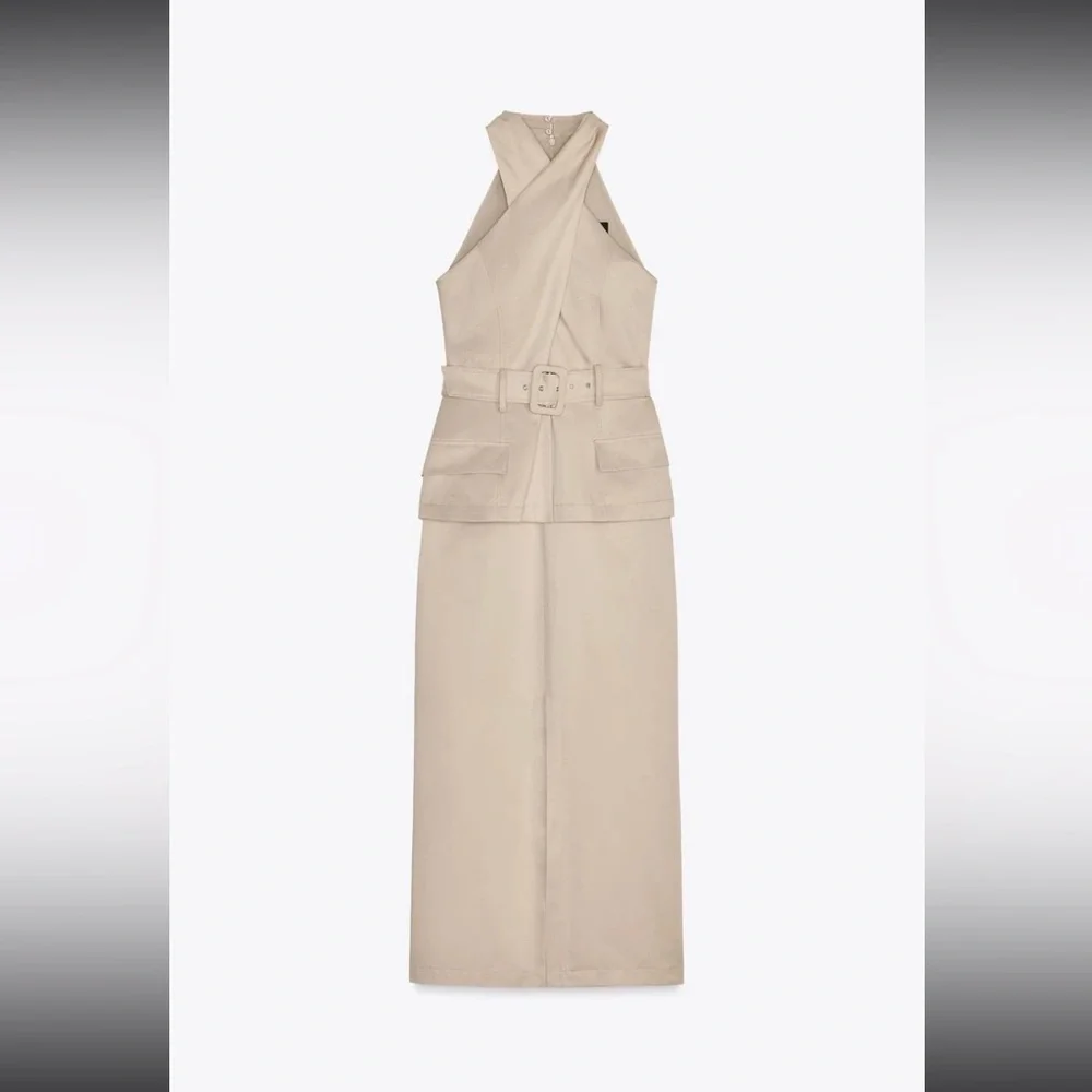 ZARA CROSSOVER BELTED MIDI DRESS - Picture 13 of 16